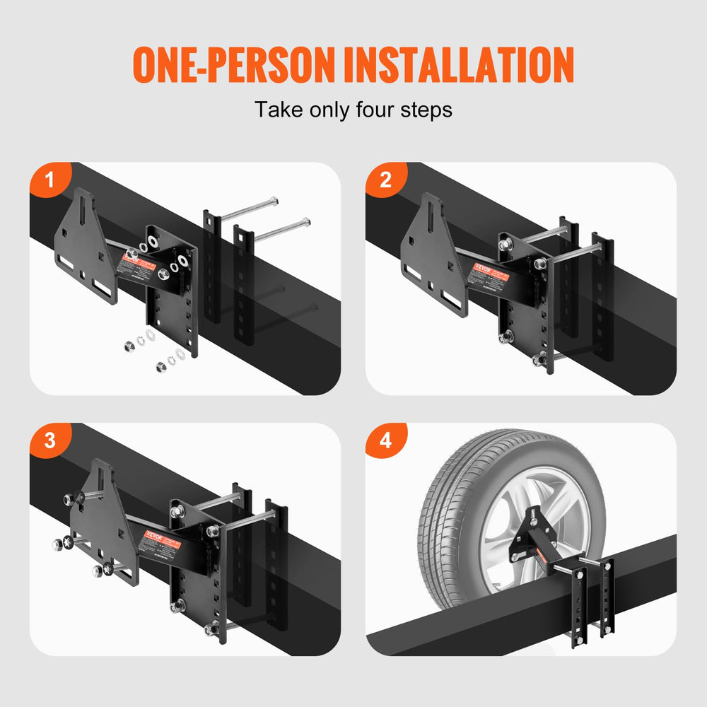 VEVOR tire mount attached to trailer tongue showing secure installation benefit