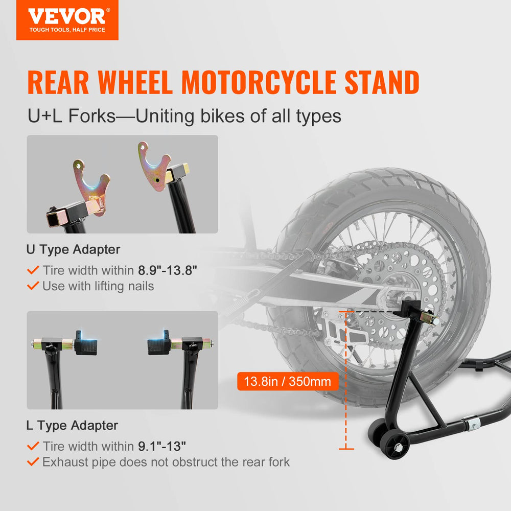 VEVOR rear stand full view showing reinforced frame for secure support
