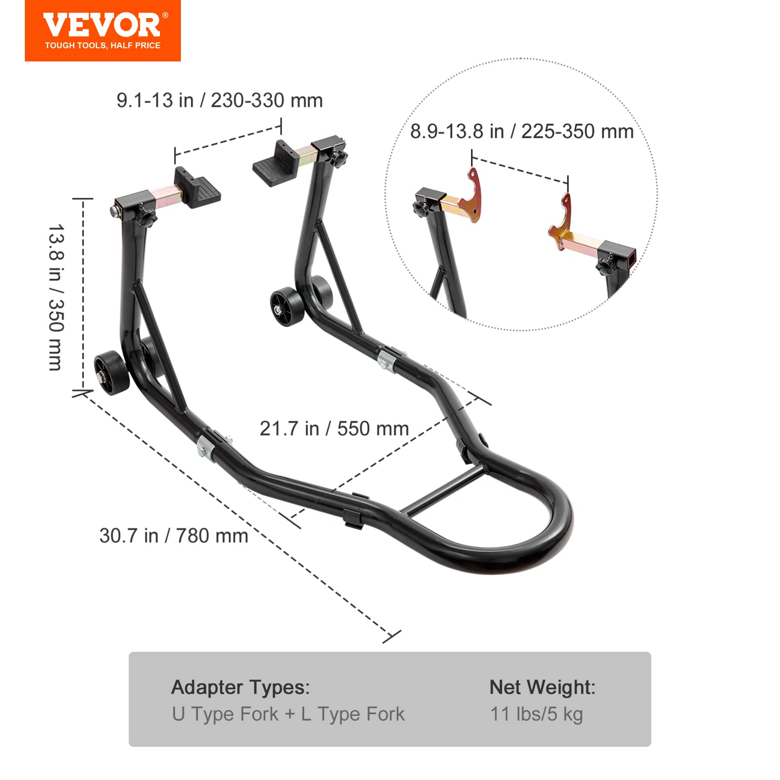 VEVOR stand lifting motorcycle front showing convenient maintenance access