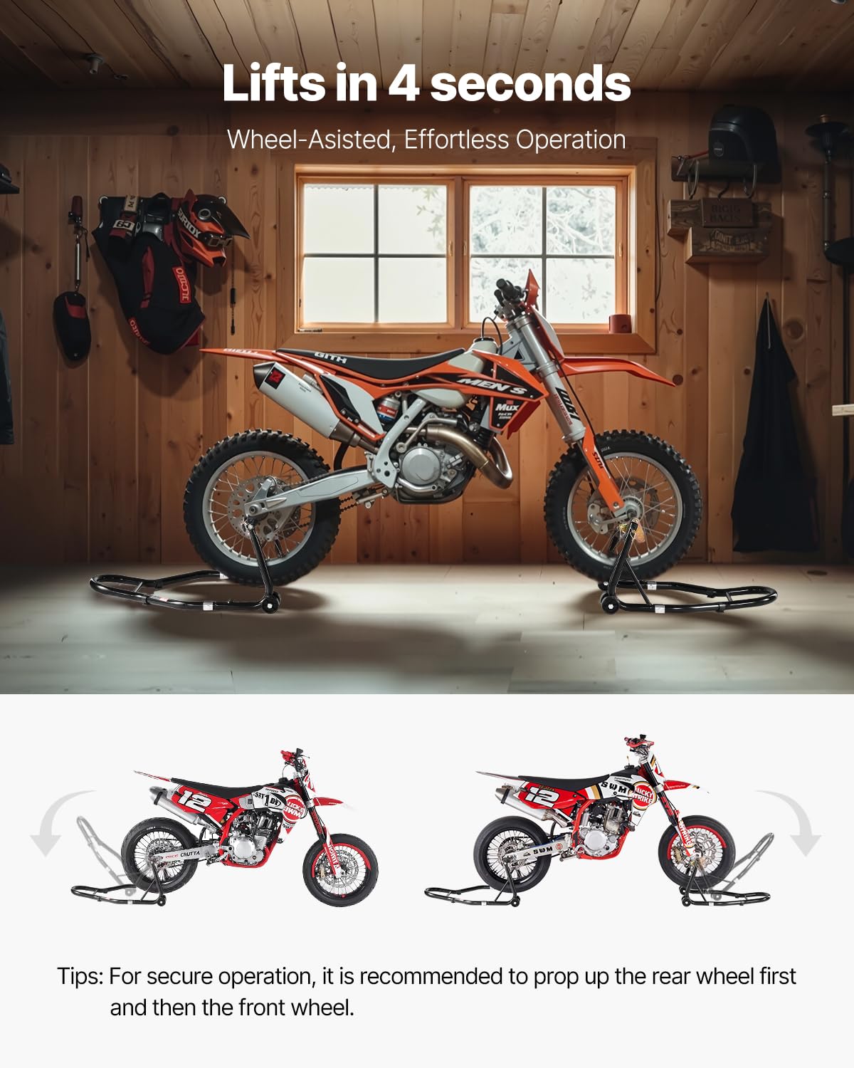 VEVOR stand supporting motorcycle sideview for safer maintenance access