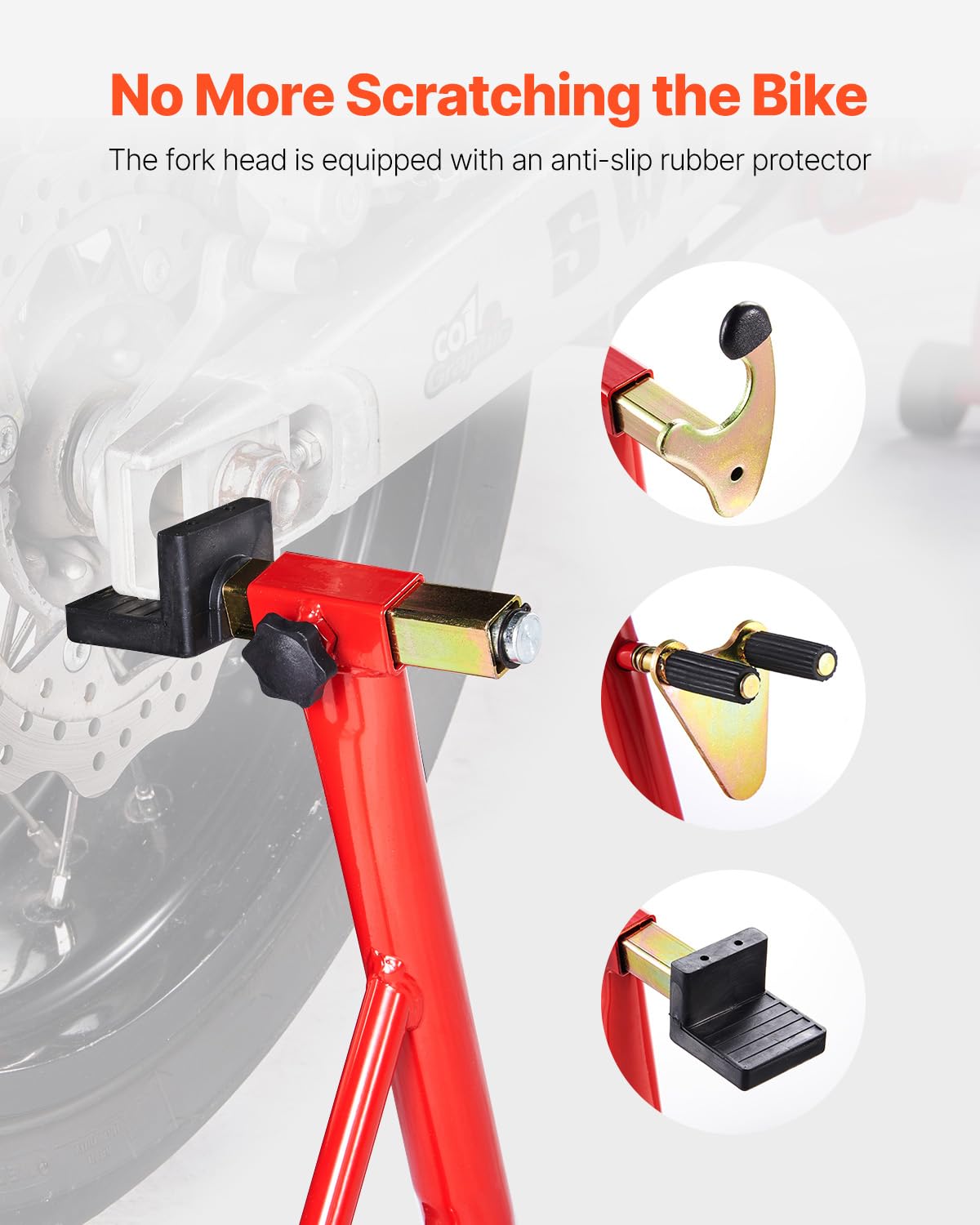 VEVOR stand supporting motorcycle in garage for maintenance convenience