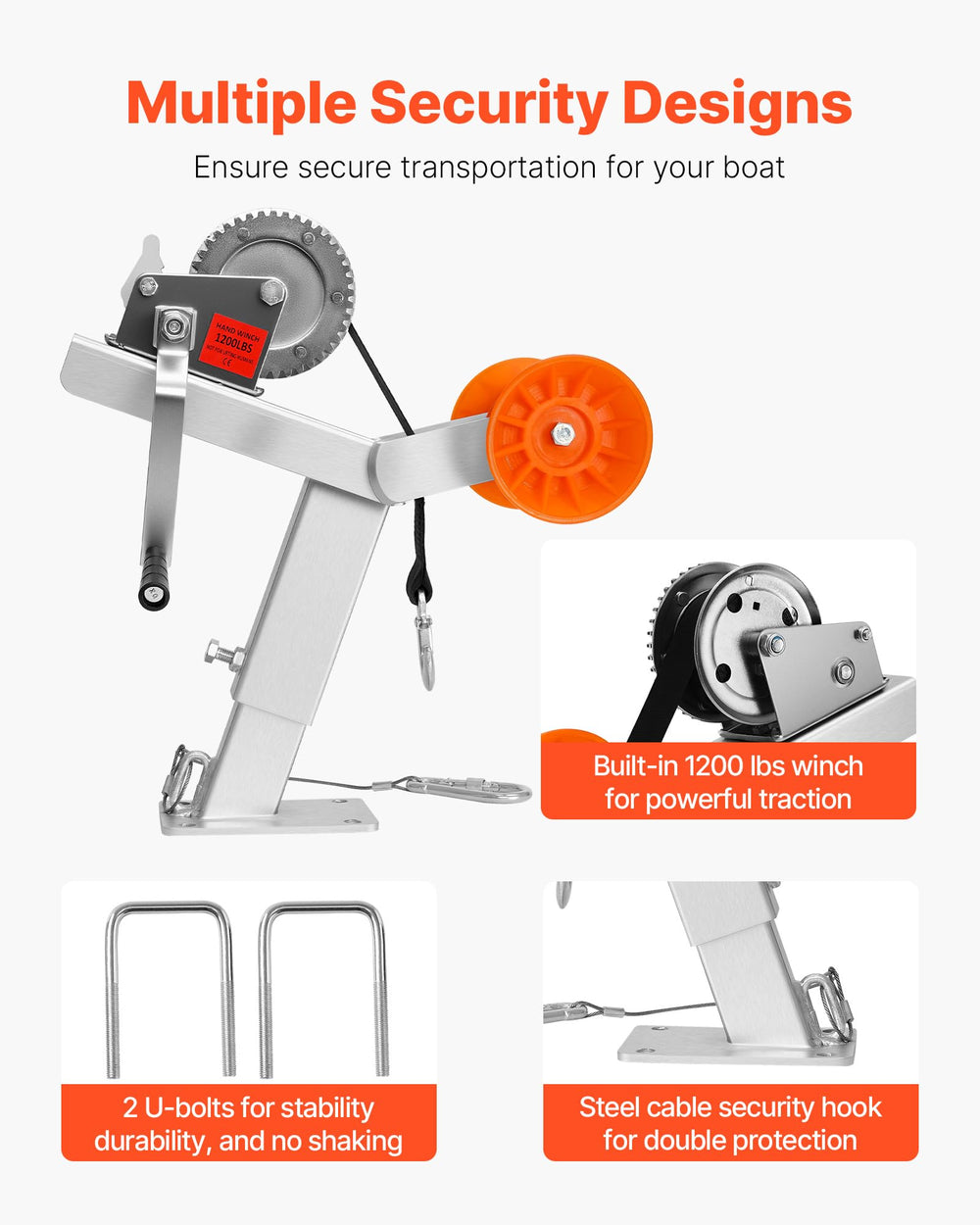 VEVOR strap and safety hook detail showing strong 25 ft strap for secure loading