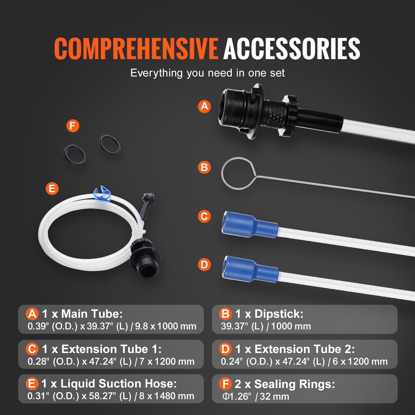 VEVOR suction hose detail highlighting flexible access for tight spaces