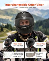 VEVOR tinted visor replacement shown reducing glare in bright conditions
