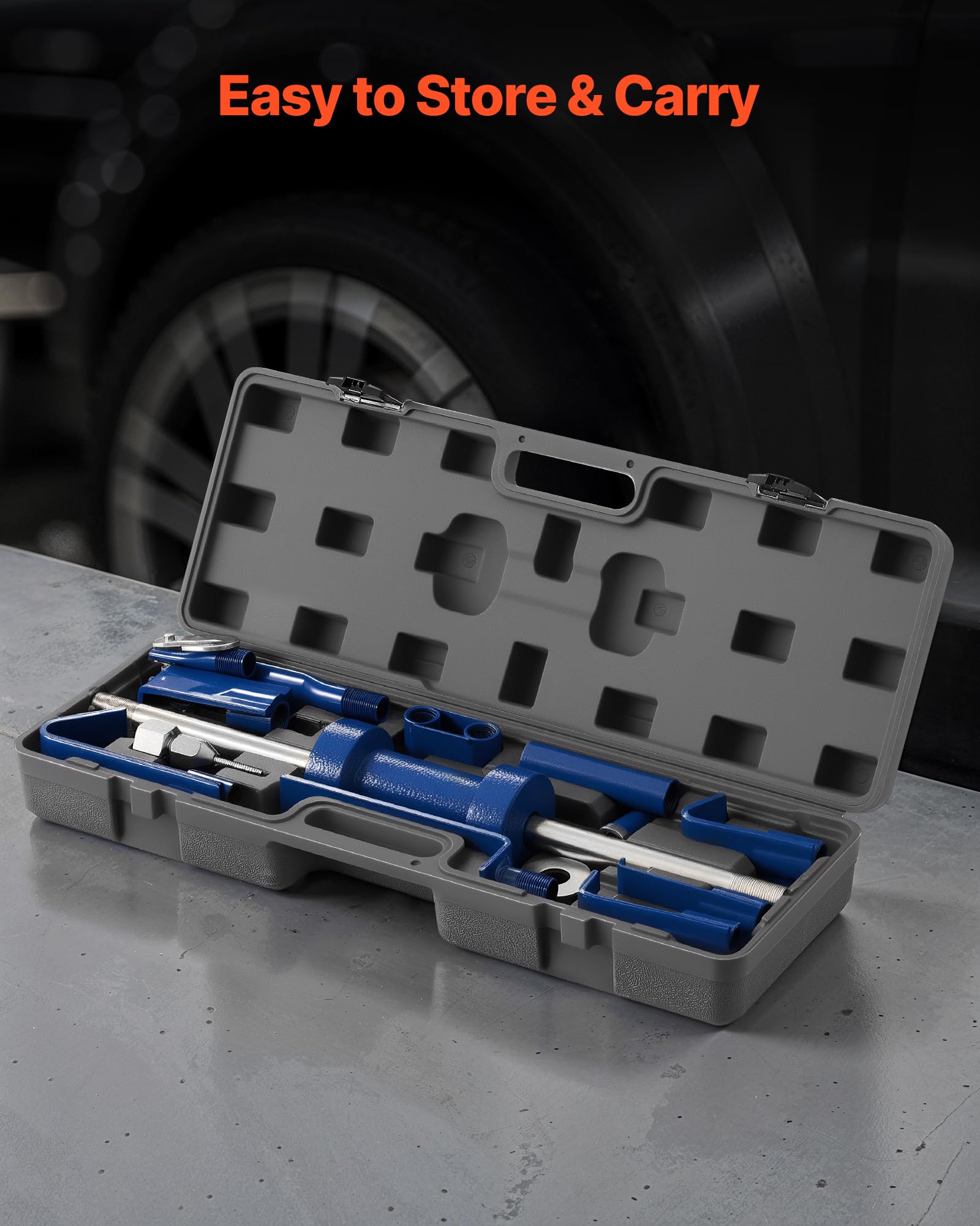 VEVOR tool in use on car door dent demonstrating on-vehicle repair benefit