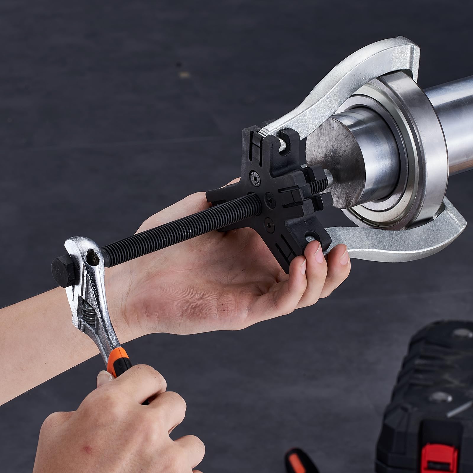 VEVOR size comparison with pliers showing compact storage convenience