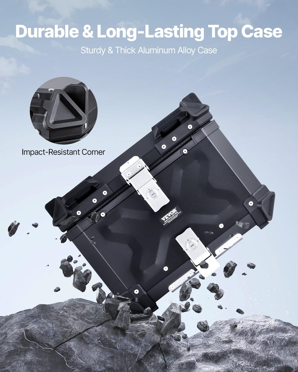 VEVOR top case opened showing 45L space and organizational pockets