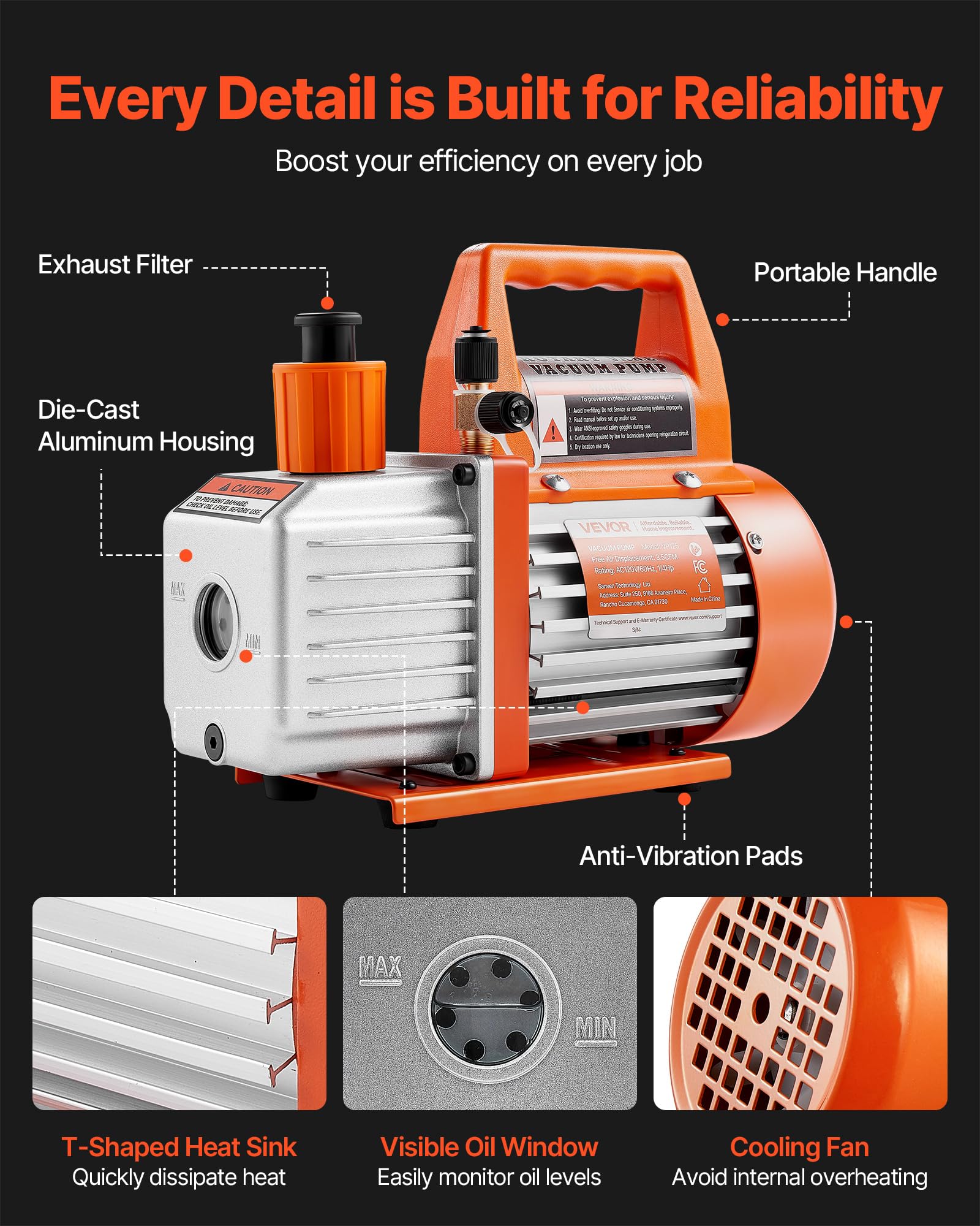 VEVOR top handle and controls view for easy transport and quick operation