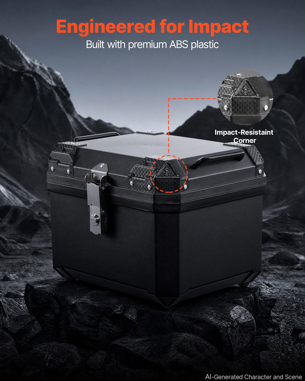 VEVOR top case open interior displaying room for helmet and gear
