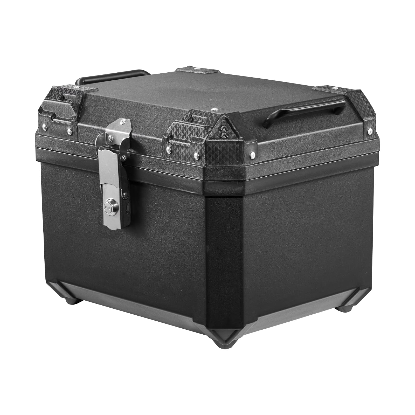 VEVOR top case beside helmet showing true 45L capacity