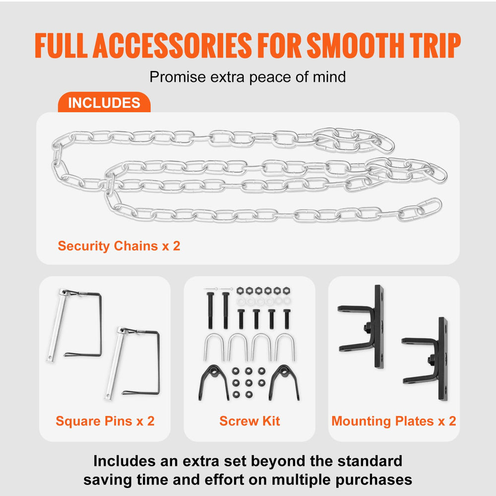 VEVOR tow bar safety chains and hooks close-up adding redundant security during towing