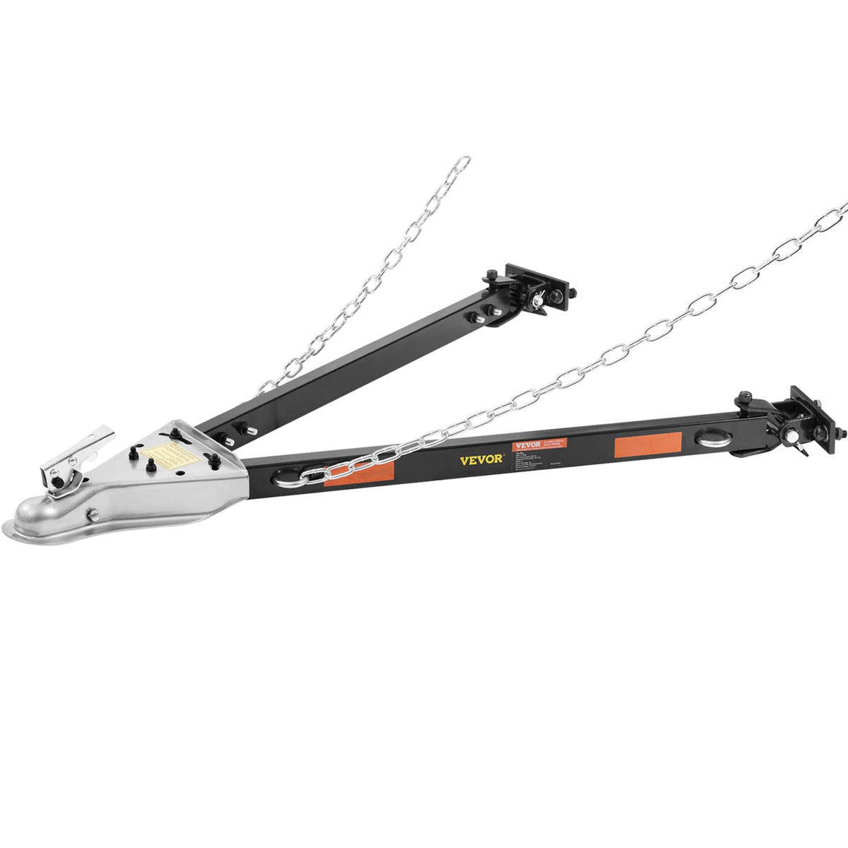 VEVOR tow bar front view showing robust frame and compact length for easy storage