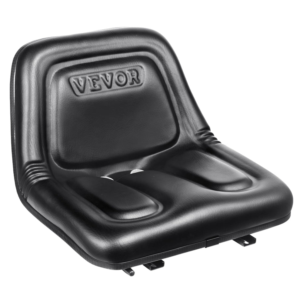 VEVOR front view of black tractor seat showing comfortable cushioning and easy install benefit