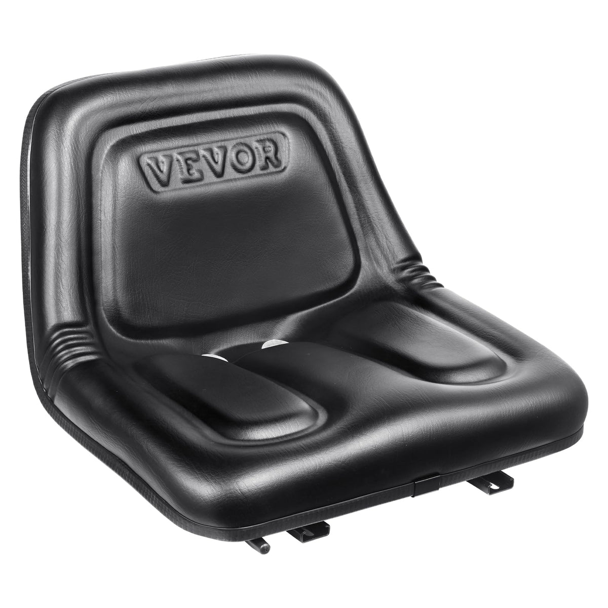 VEVOR front view of black tractor seat showing comfortable cushioning and easy install benefit