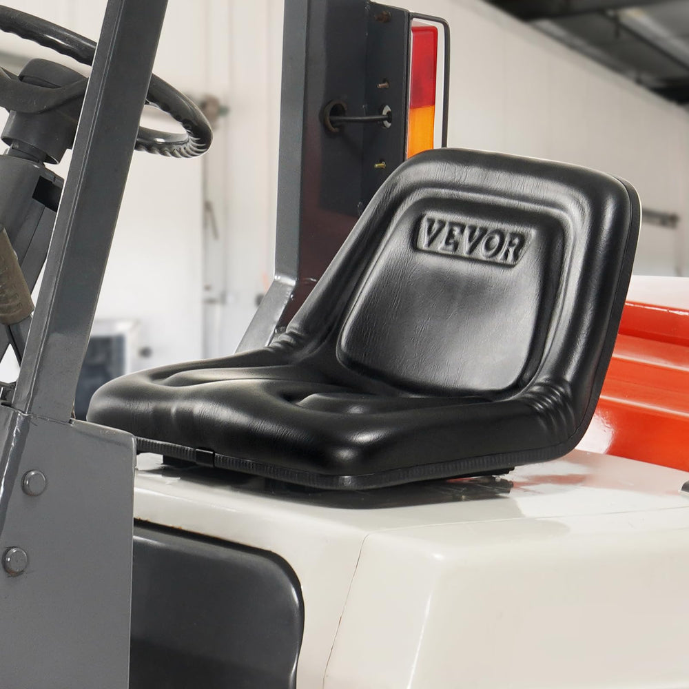 VEVOR seat mounted on a forklift illustrating universal compatibility advantage