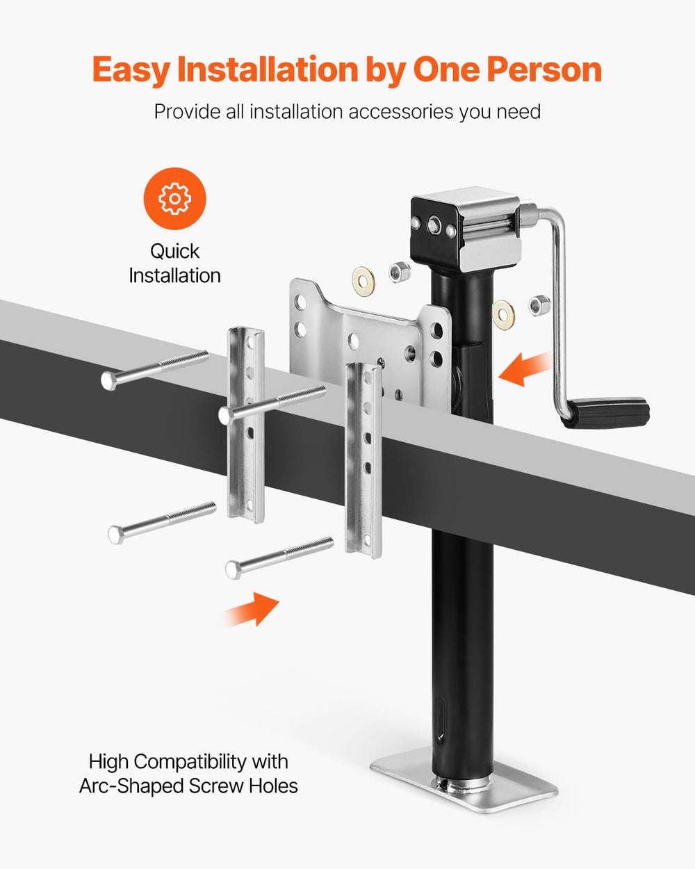 VEVOR handle and crank close-up demonstrating ergonomic grip for easier lifting
