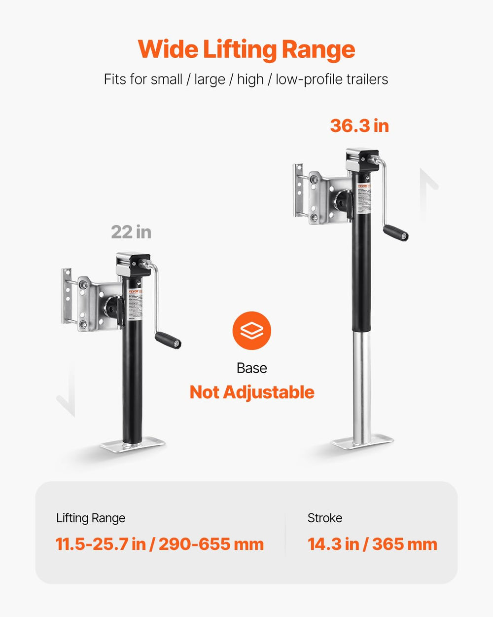 VEVOR jack bolted to RV tongue showing stable support and fast installation benefit