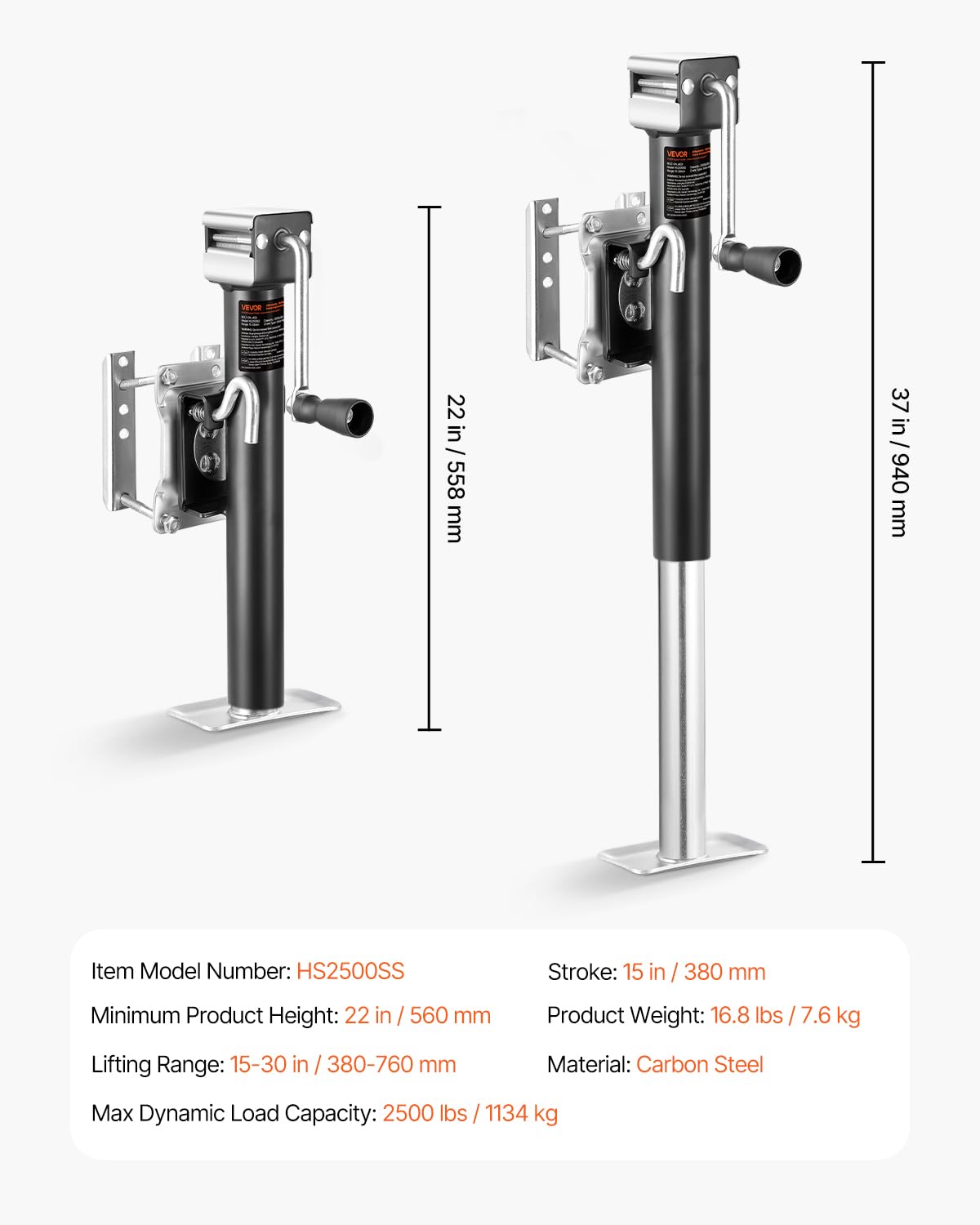 VEVOR trailer jack powder coat finish detail resisting chips and outdoor wear