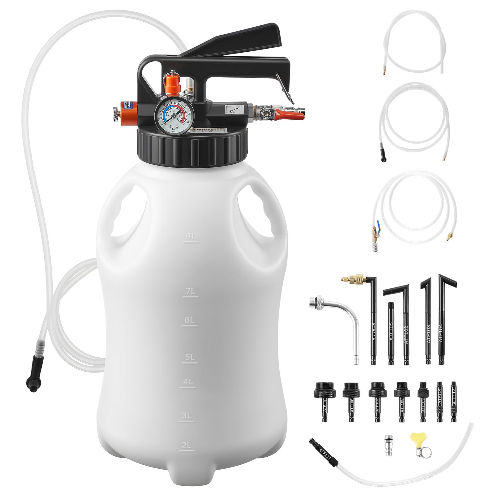 VEVOR pump front overview showing compact sealed dispenser and tank benefits