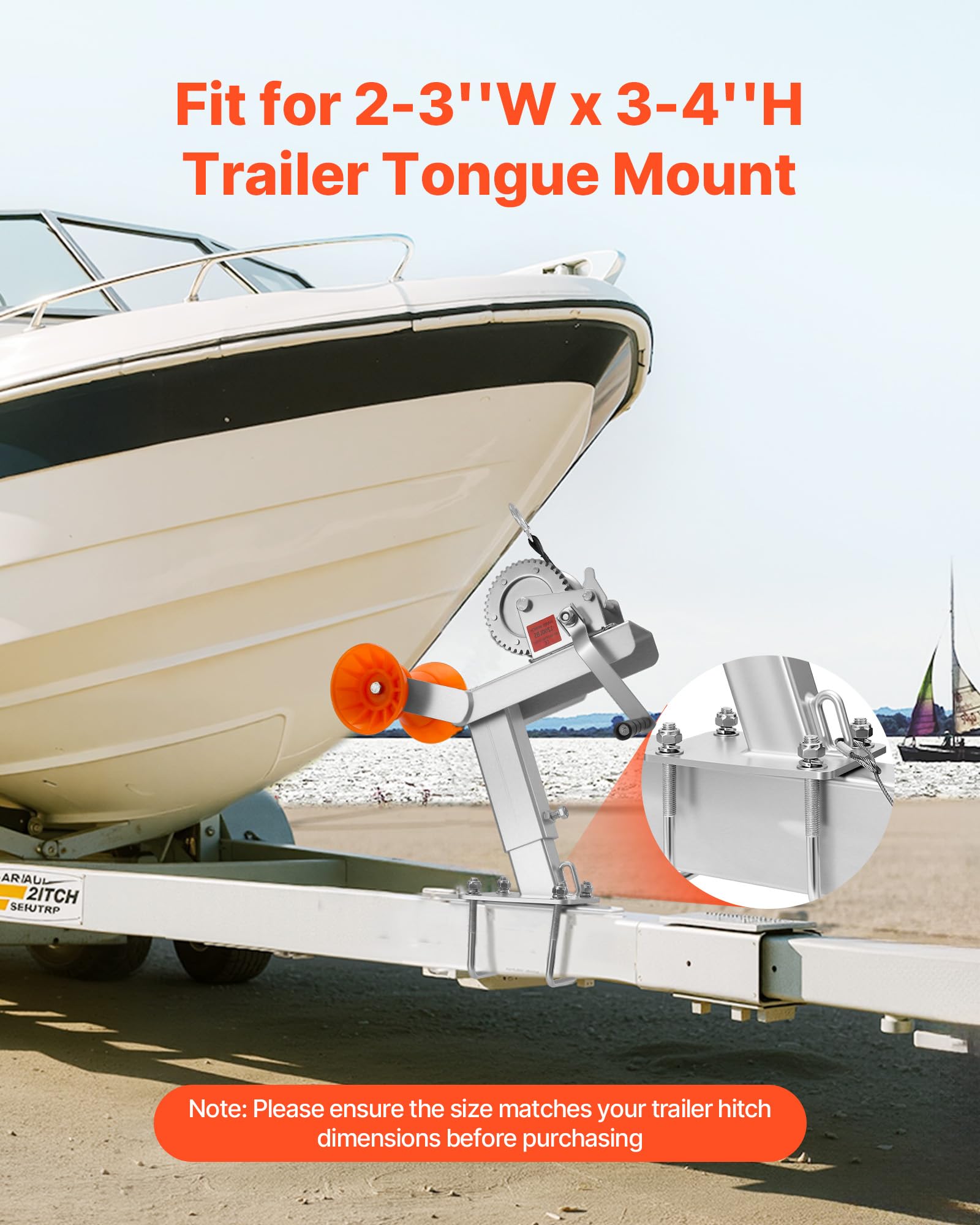 VEVOR U-bolt mount detail showing secure attachment to compatible trailer tongue