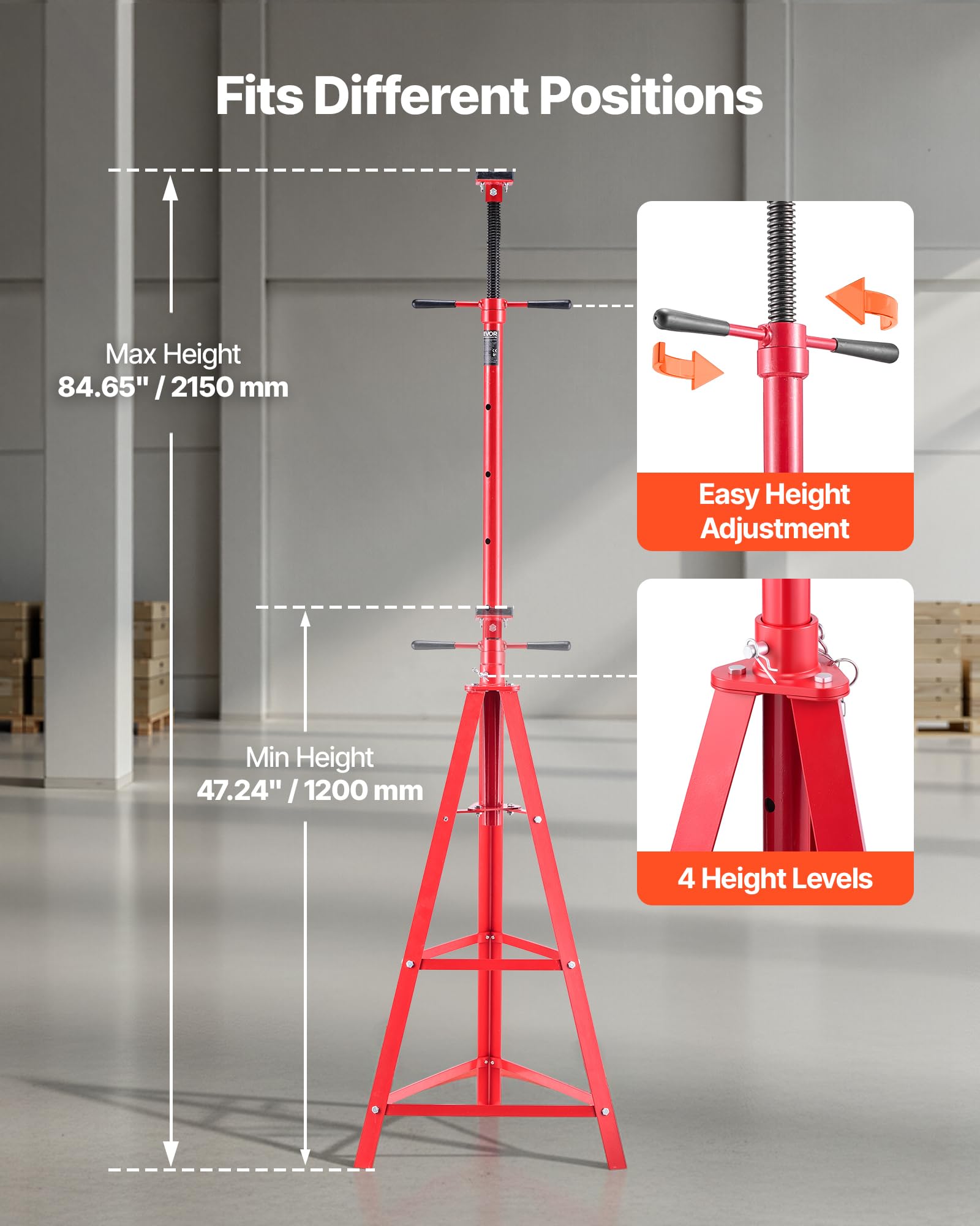 VEVOR detail of reinforced triangular base distributing load for safer support
