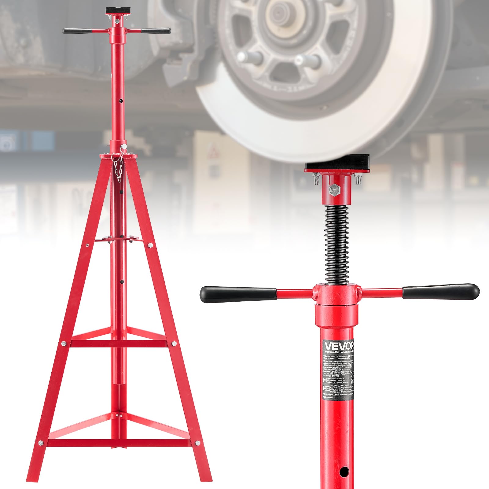 VEVOR front view of tripod stand showing sturdy triangular base and capacity benefit