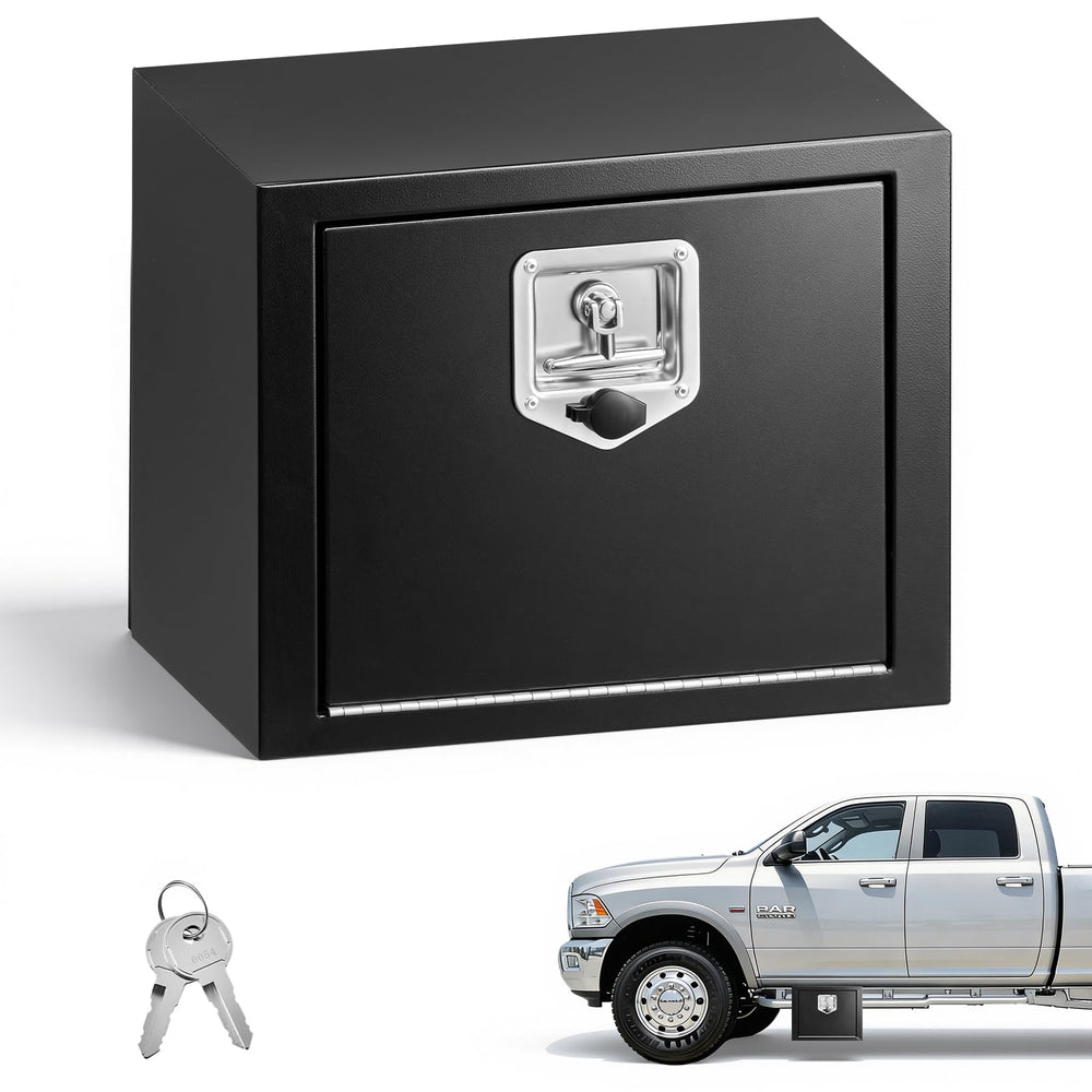 VEVOR front view of underbody box showing sturdy build and secure storage