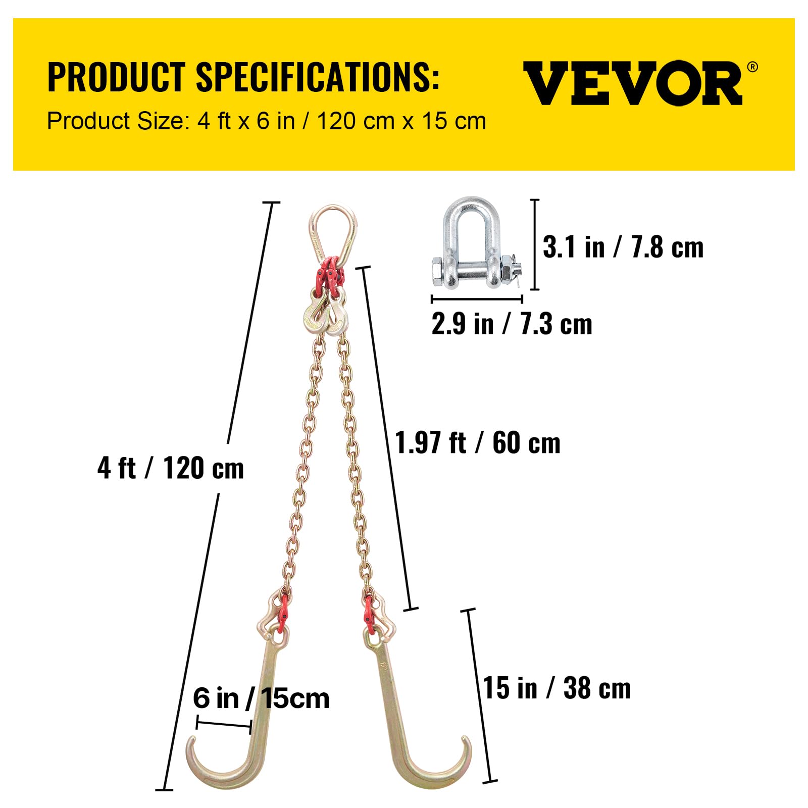 VEVOR V bridle attached to a trailer frame illustrating secure vehicle transport