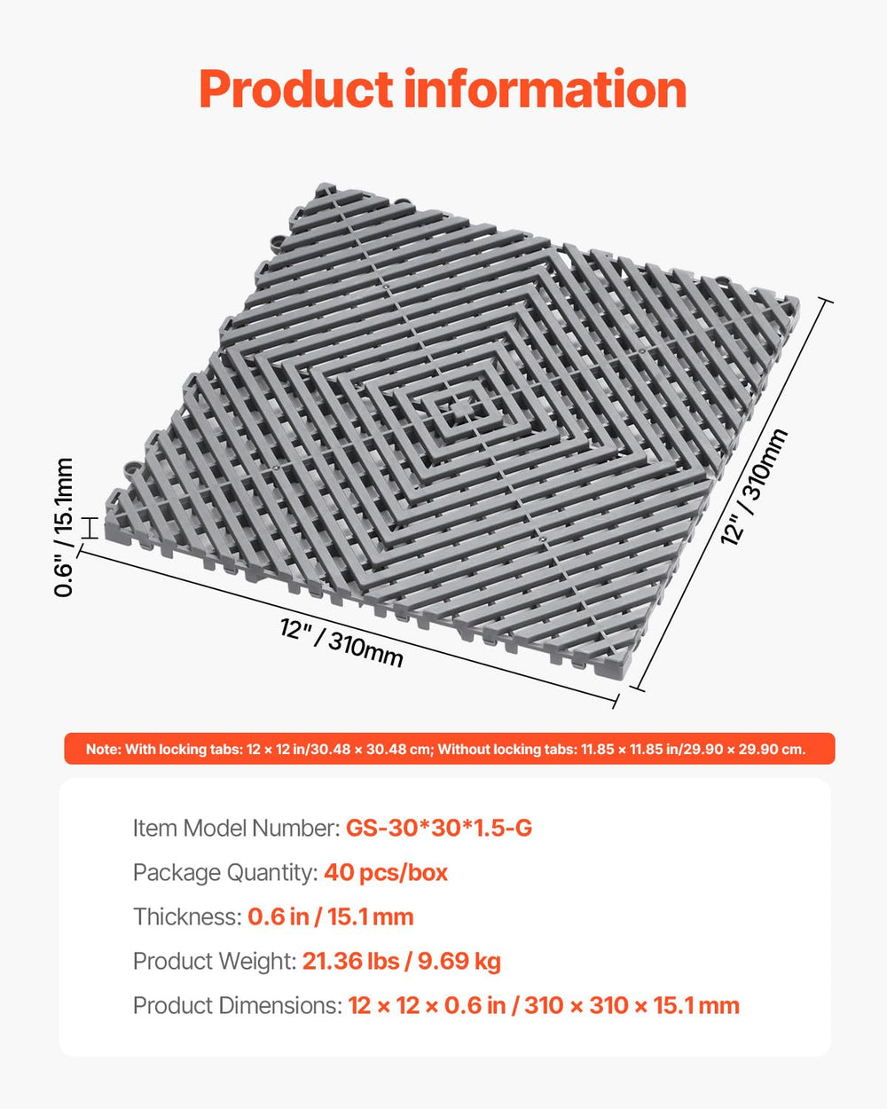 VEVOR tire on tile demonstrating load-bearing strength and stable support