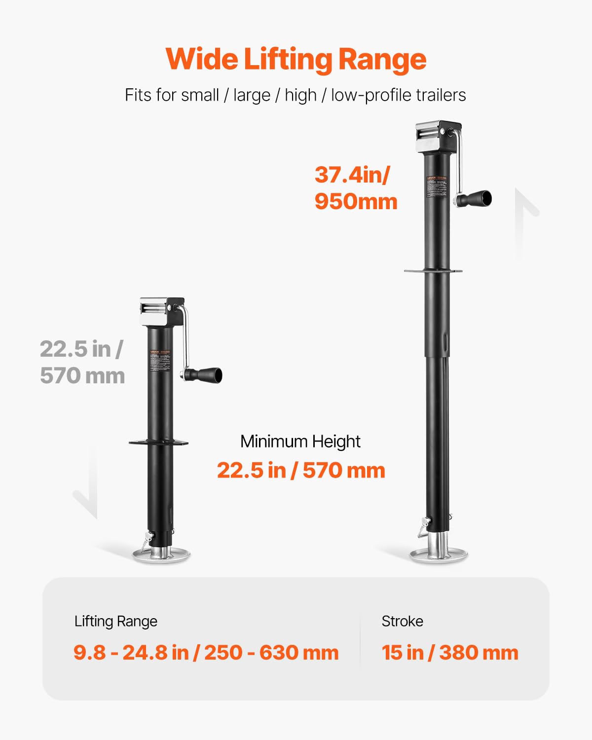 VEVOR wide base plate for improved ground contact and trailer stability