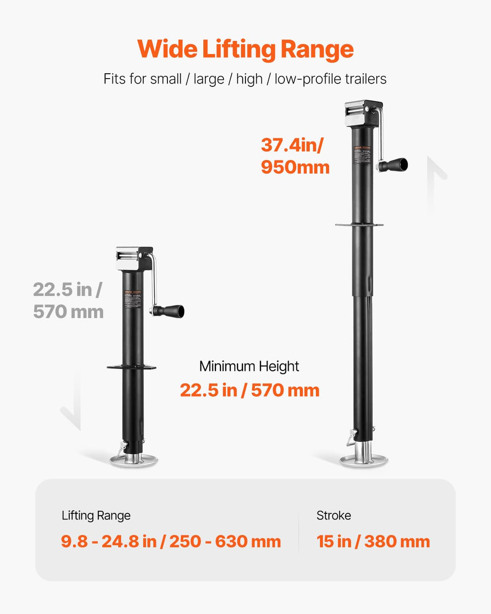 VEVOR wide base plate for improved ground contact and trailer stability