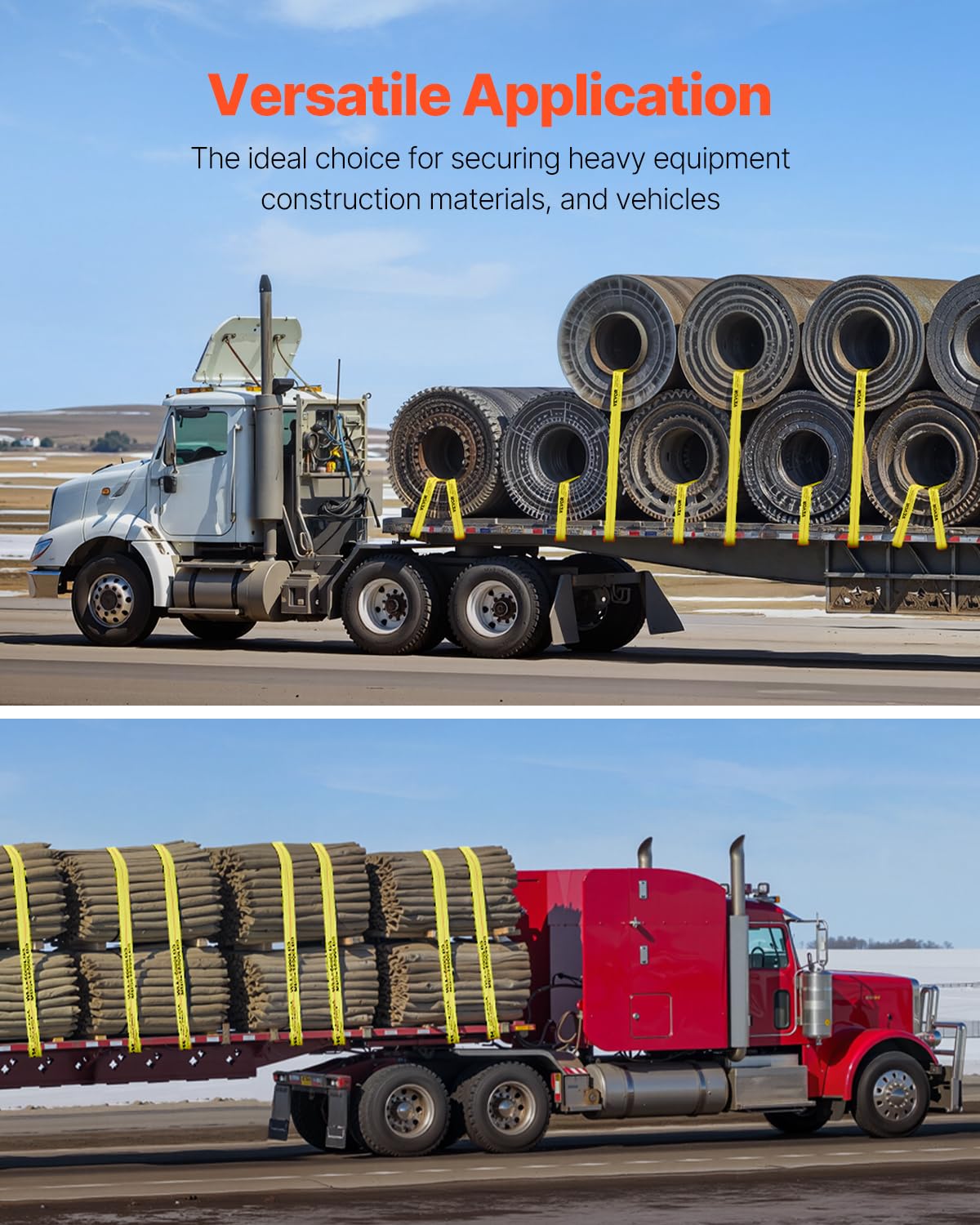 VEVOR strap wrapped around lumber pile preventing load shift