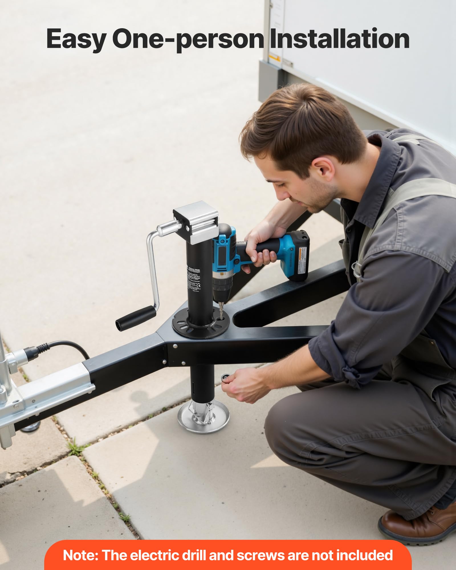VEVOR zinc-plated foot plate detail that prevents bending and stabilizes trailers