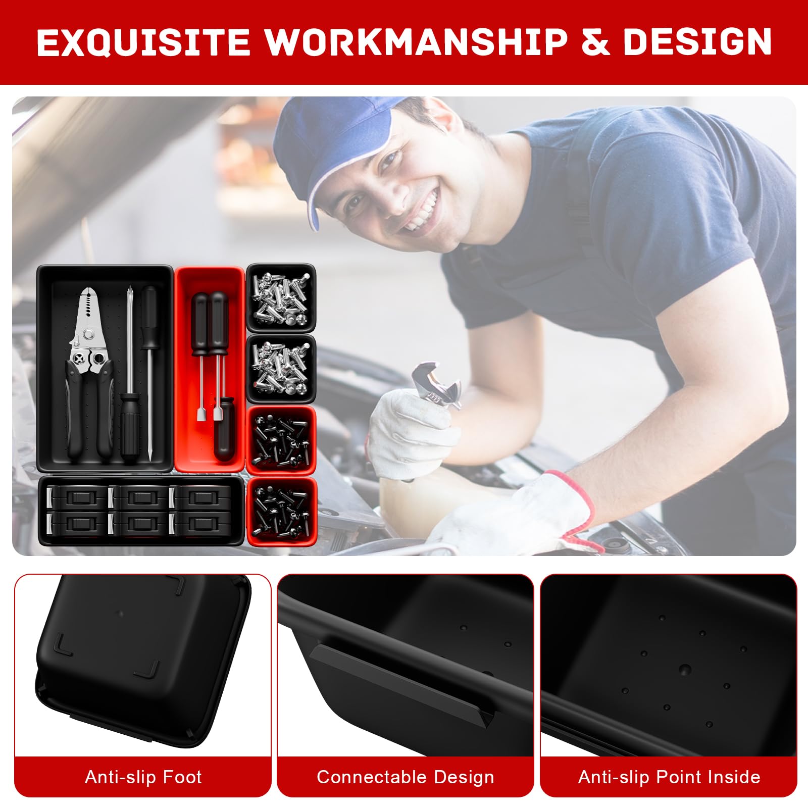Vexercisehoop trays in garage workbench speeding tool retrieval