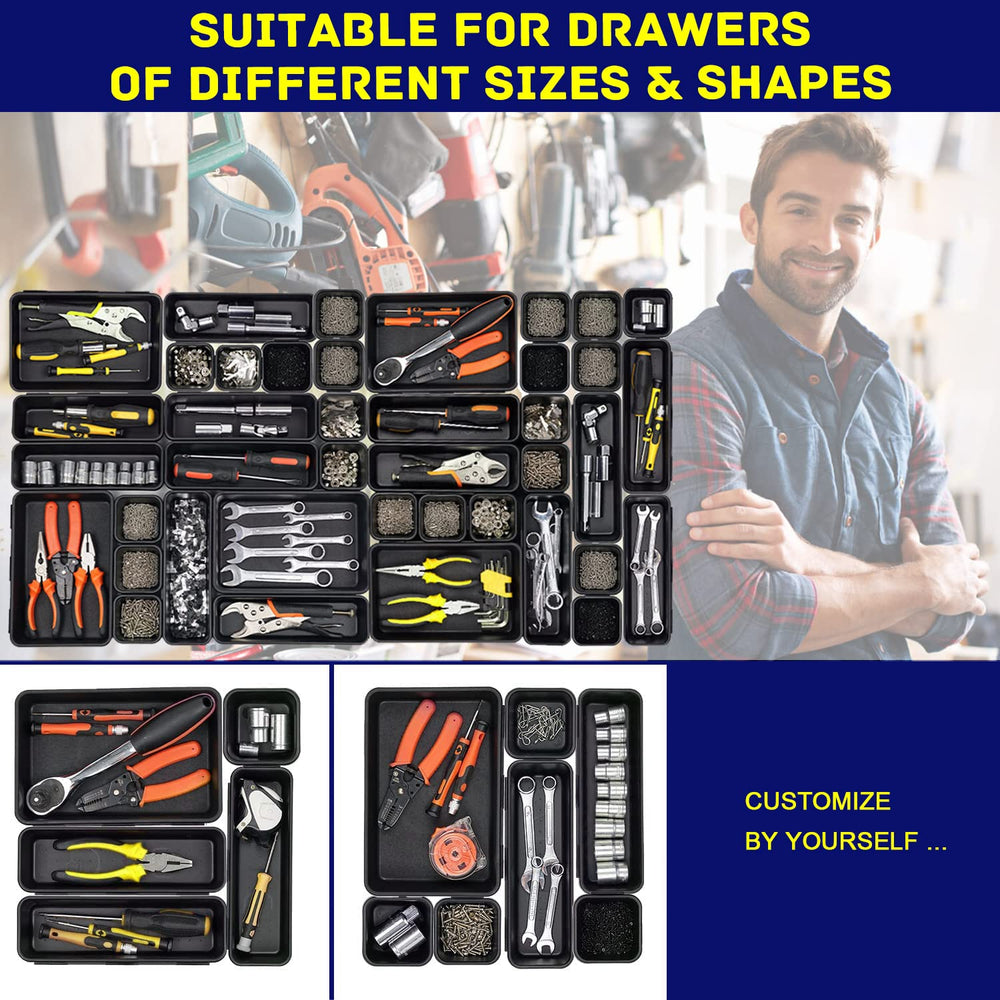 Vexercisehoop trays filled with tools to demonstrate tidy sorting benefit