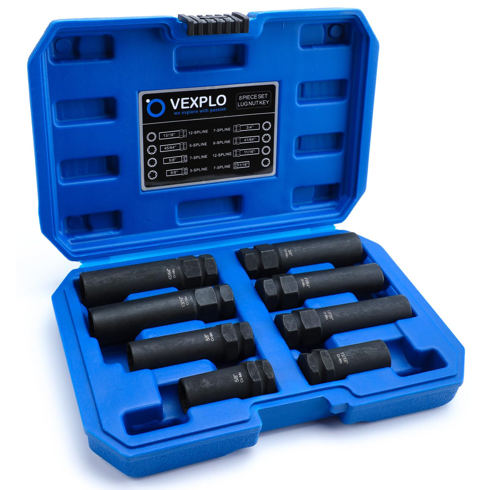 VEXPLO front view of kit case open showing sockets and organization, fast selection