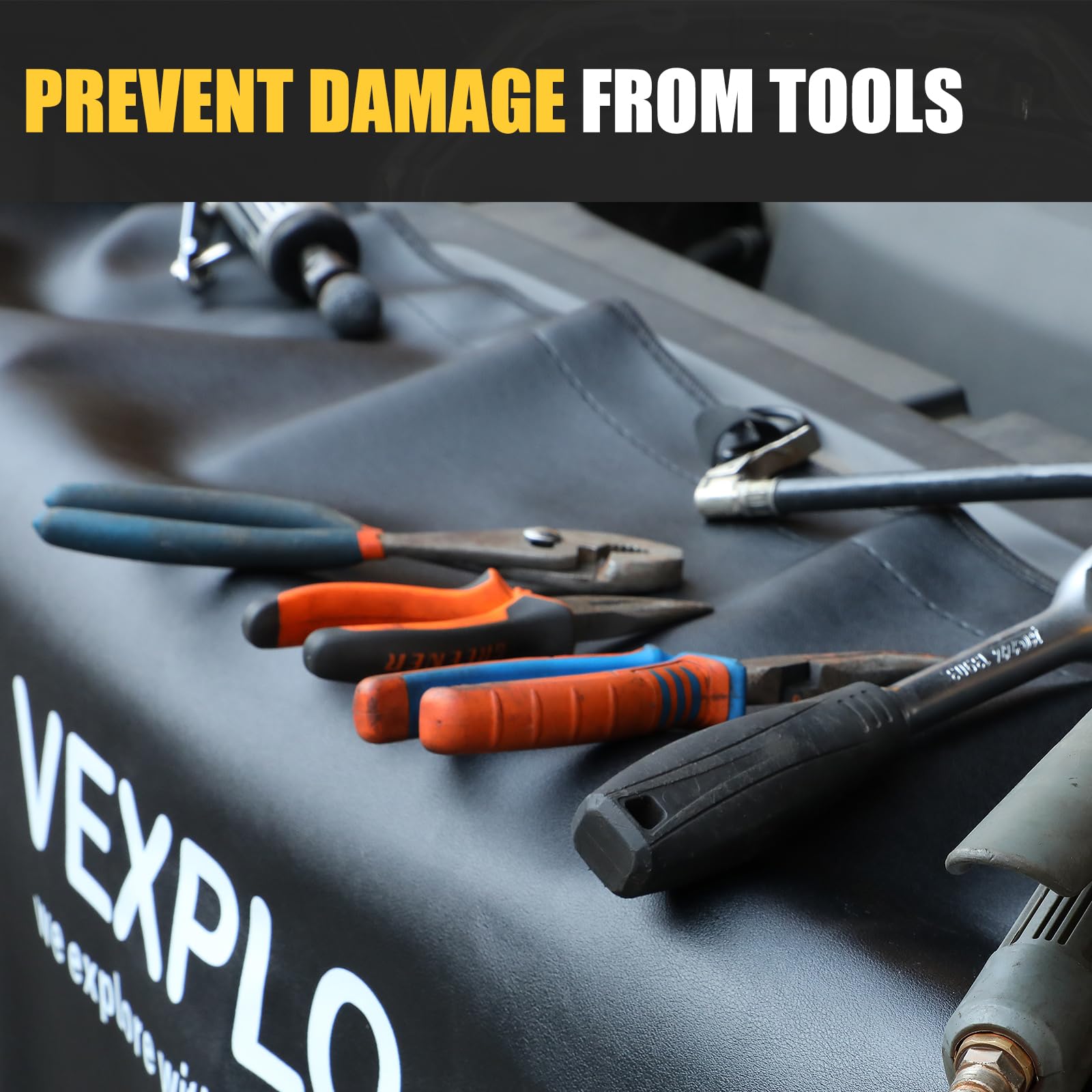 VEXPLO in use with mechanic leaning over fender preventing scratches