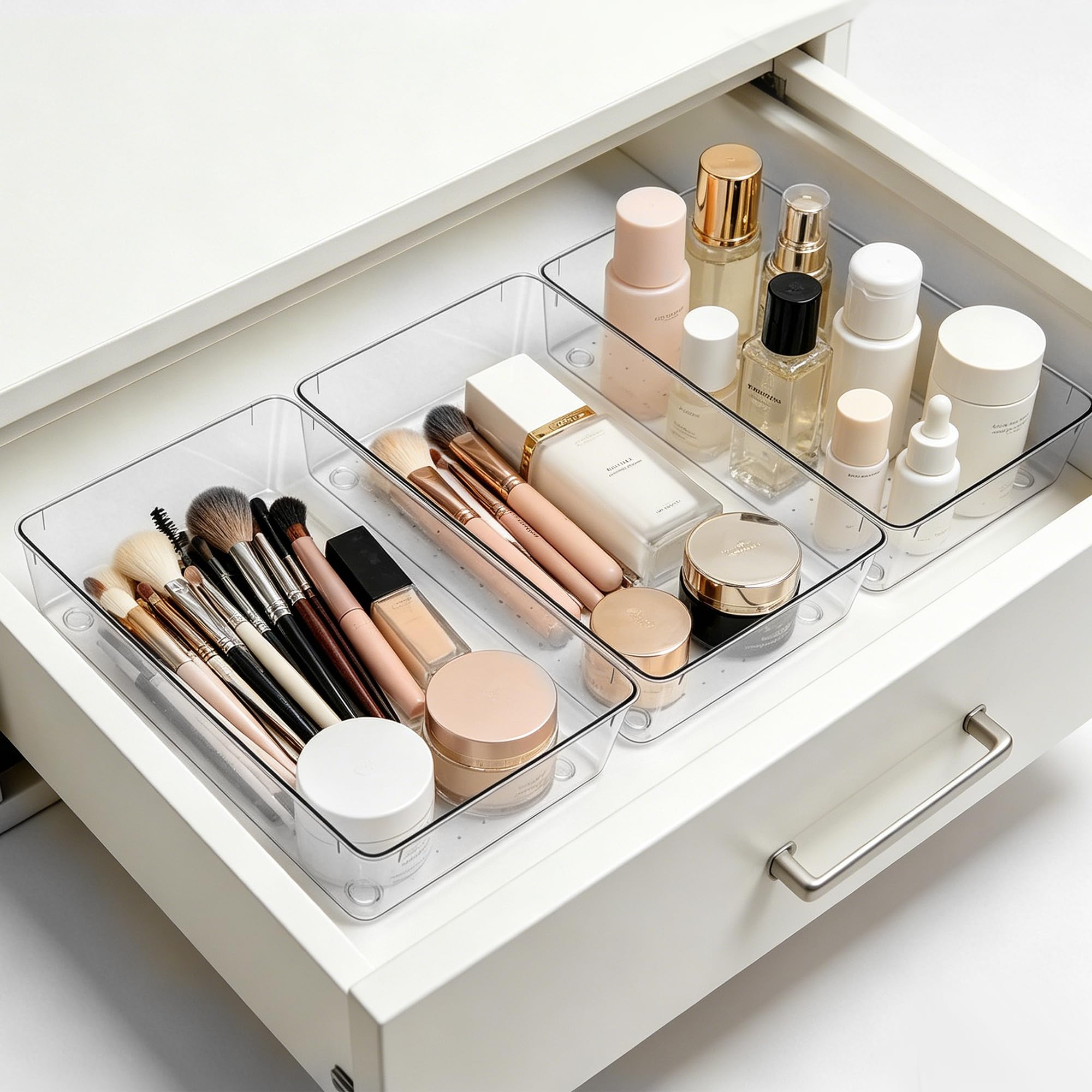 VEXTHYX stacked organizers saving cupboard space when not in use