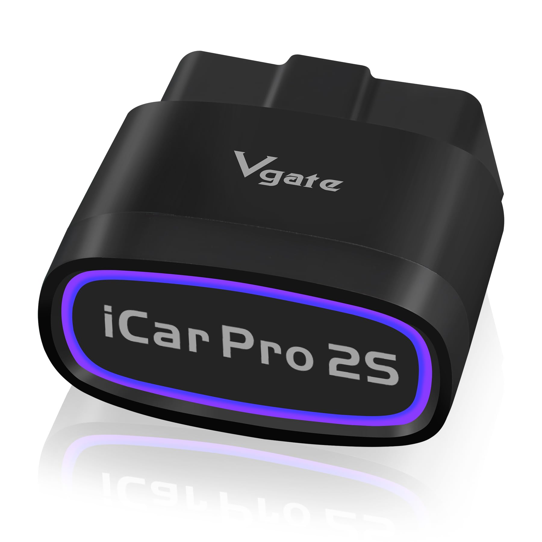 Vgate iCar Pro 2S front view showing compact plug design and quick diagnostics