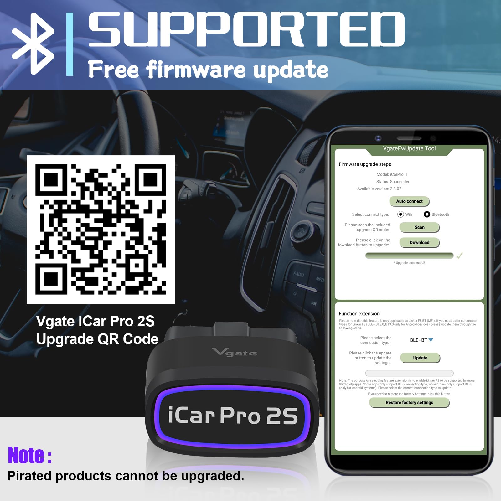 Vgate iCar Pro 2S plugged into vehicle dashboard delivering real-time monitoring