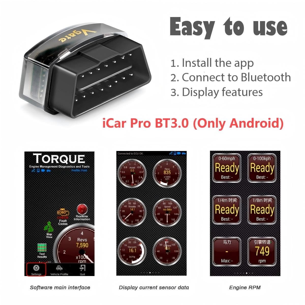 Vgate iCar Pro paired with Android app displaying live data for instant diagnostics