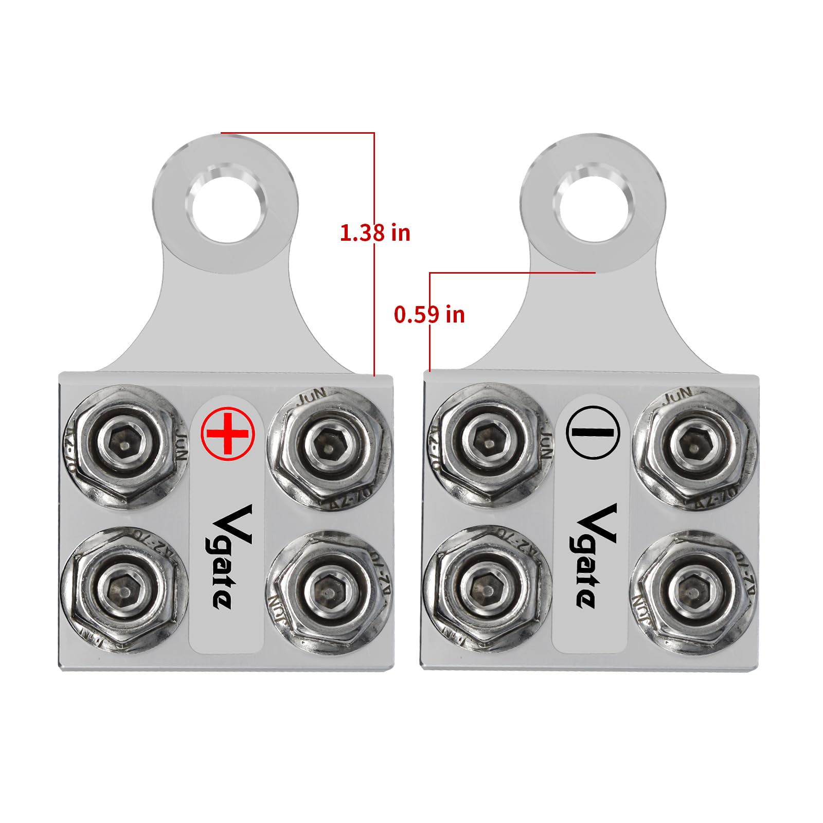 Vgate mounted on battery post demonstrating secure bolt-down M10 3/8"-16 fit
