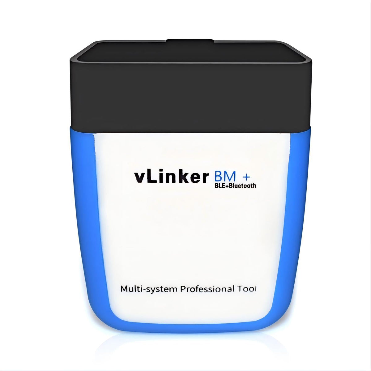 Vgate vLinker BM+ front view plugged into OBD2 port showing compact design and convenience