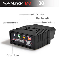 Vgate vLinker MC connector close-up highlighting durable OBD2 plug and fit