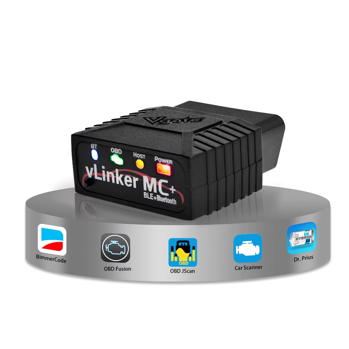 Vgate vLinker MC+ front view showing compact OBD2 adapter benefit fast diagnostics