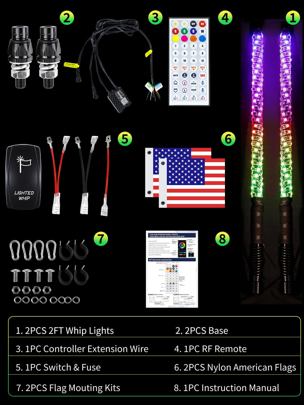 VI9000 nylon flags and mount hardware included for visibility and fitment
