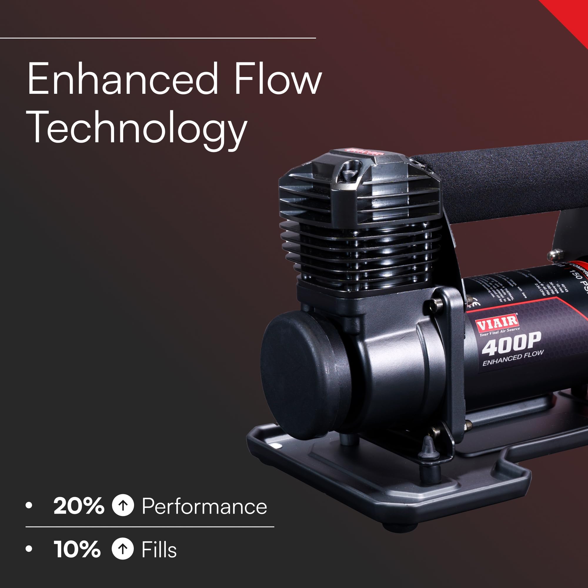 VIAIR 400P EF close-up of head design highlighting improved heat dissipation and quieter operation