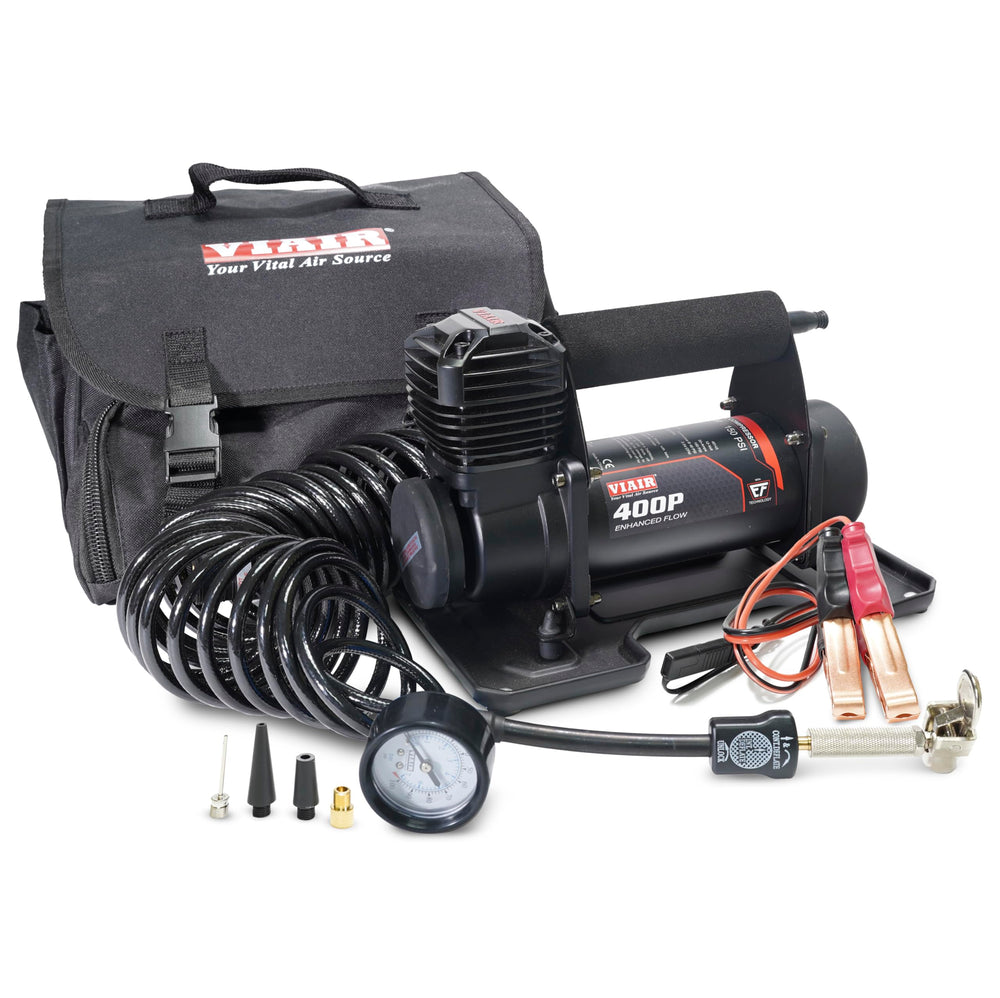 VIAIR 400P EF front view showing compact compressor and durable casing benefit quick storage
