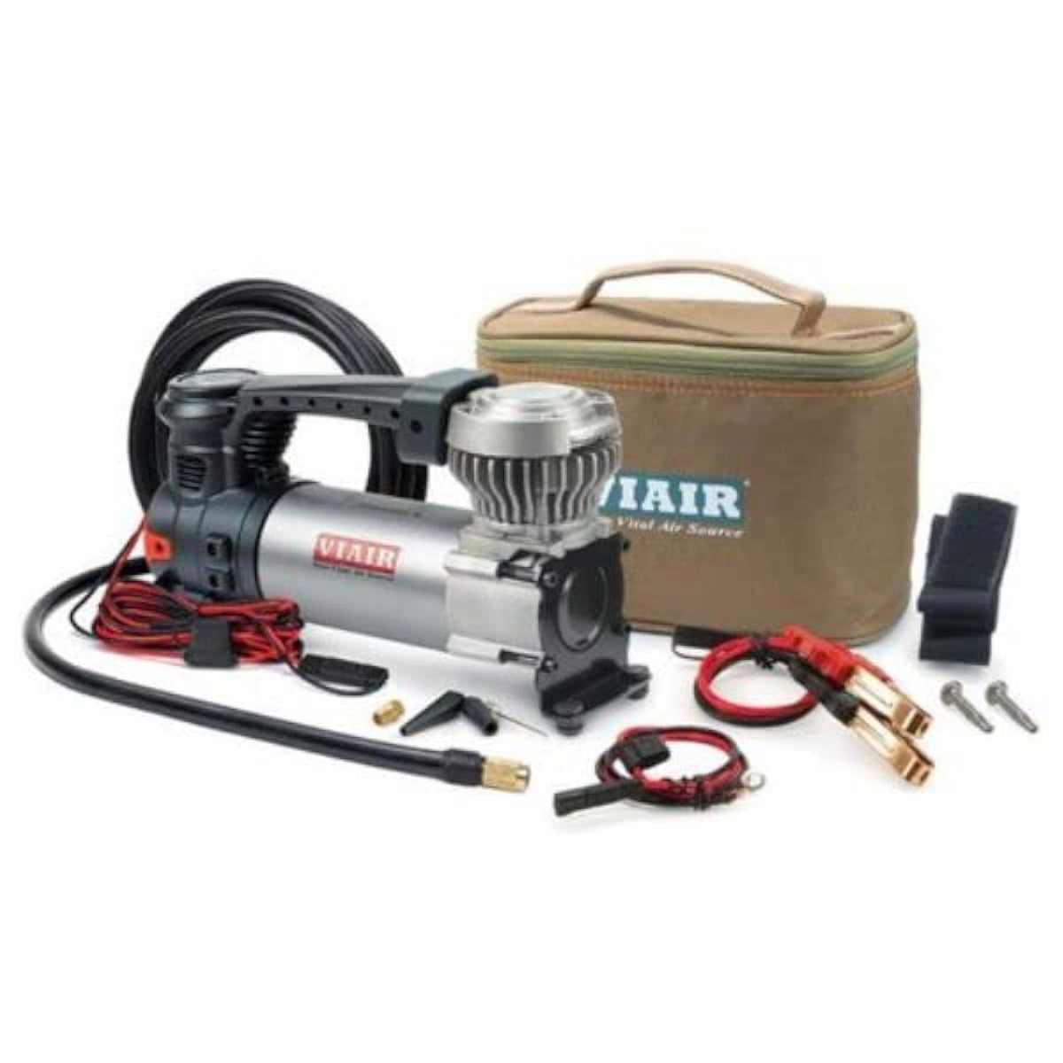 VIAIR 88P front view showing gauge and controls for quick pressure checks