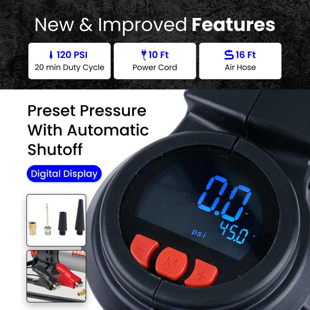 VIAIR brass chuck and hose close-up showing secure valve seal and durability